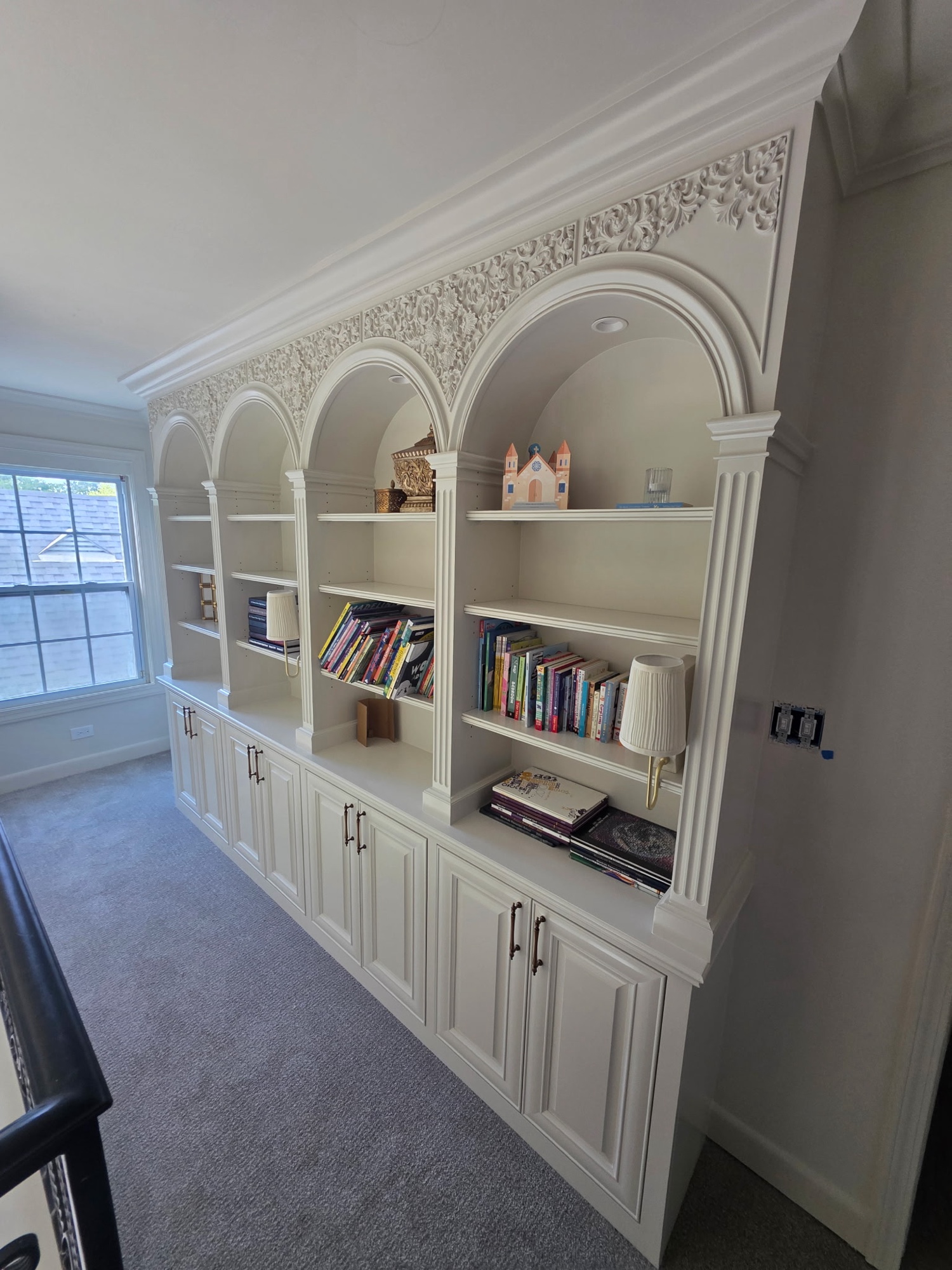 Arched built-in bookcase