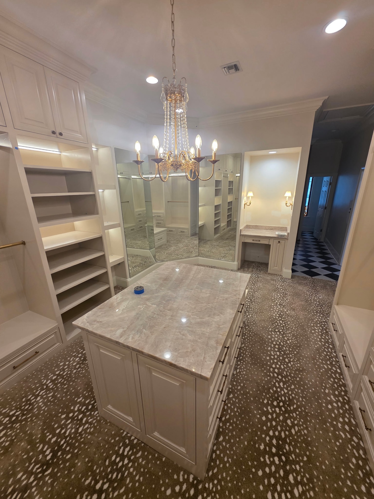 Custom walk-in closet with island